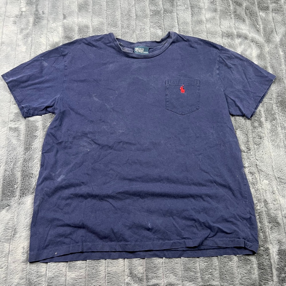 Polo Ralph Lauren Mens Navy Blue Pocket T-Shirt Red Pony Logo Size L 100% Cotton
